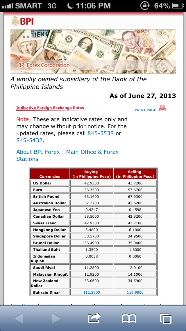 Bpi foreign exchange rate